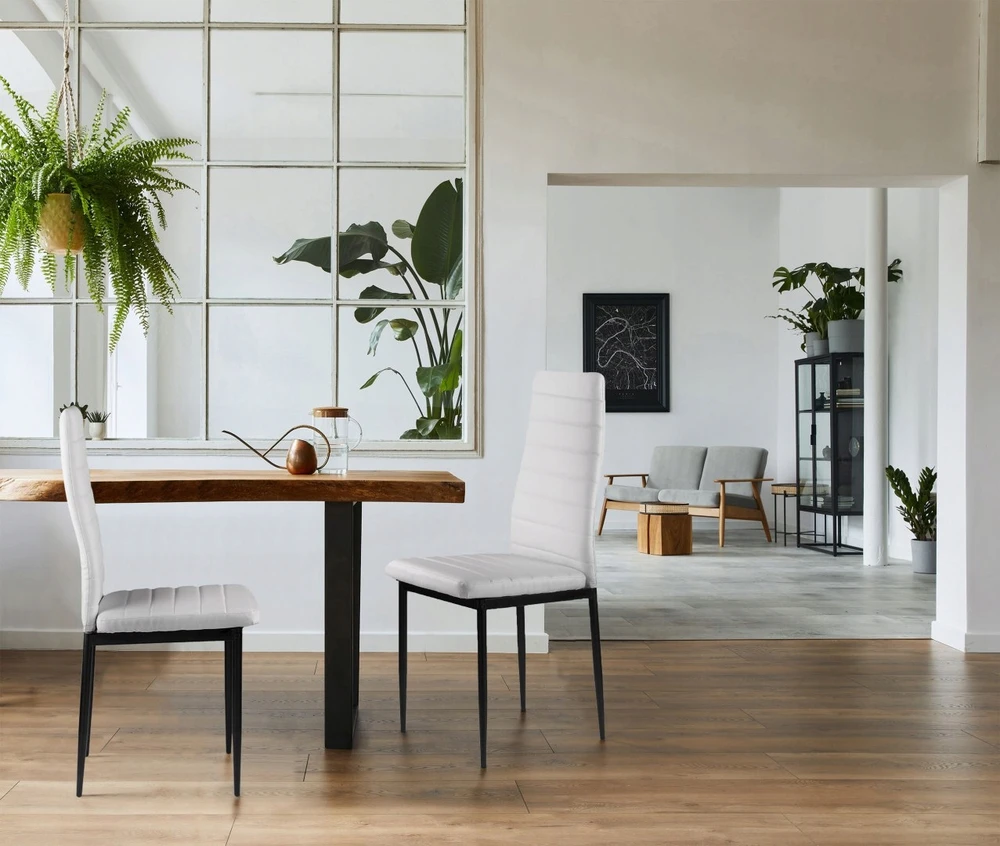 Modernhome 4 eko odos kėdžių rinkinys, aukšta nugara - balta
