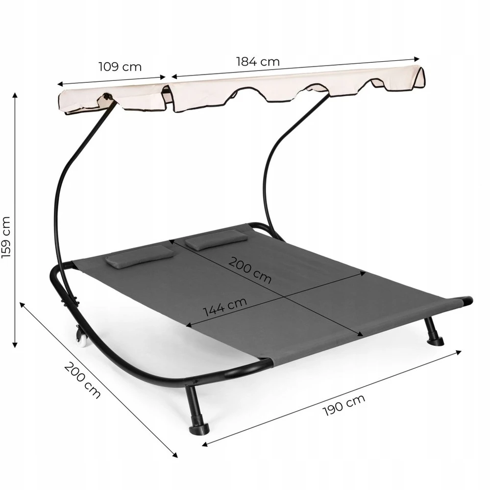 Modernhome Dvivietė lauko gulto-supynės su stogeliu, 220kg