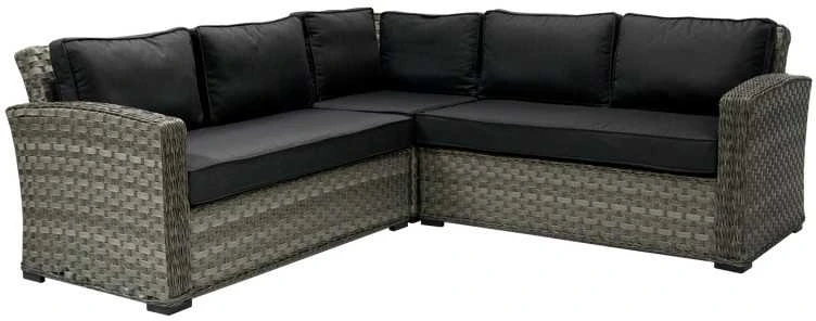Sofa Home4You Dvivietė modulinės sofos GENEVA dalis su pagalvėlėmis ir kairiu porankiu, 81x132xH78cm, rėmas: aliumininis su plastikinių vytelių apdaila, spalva: pilka