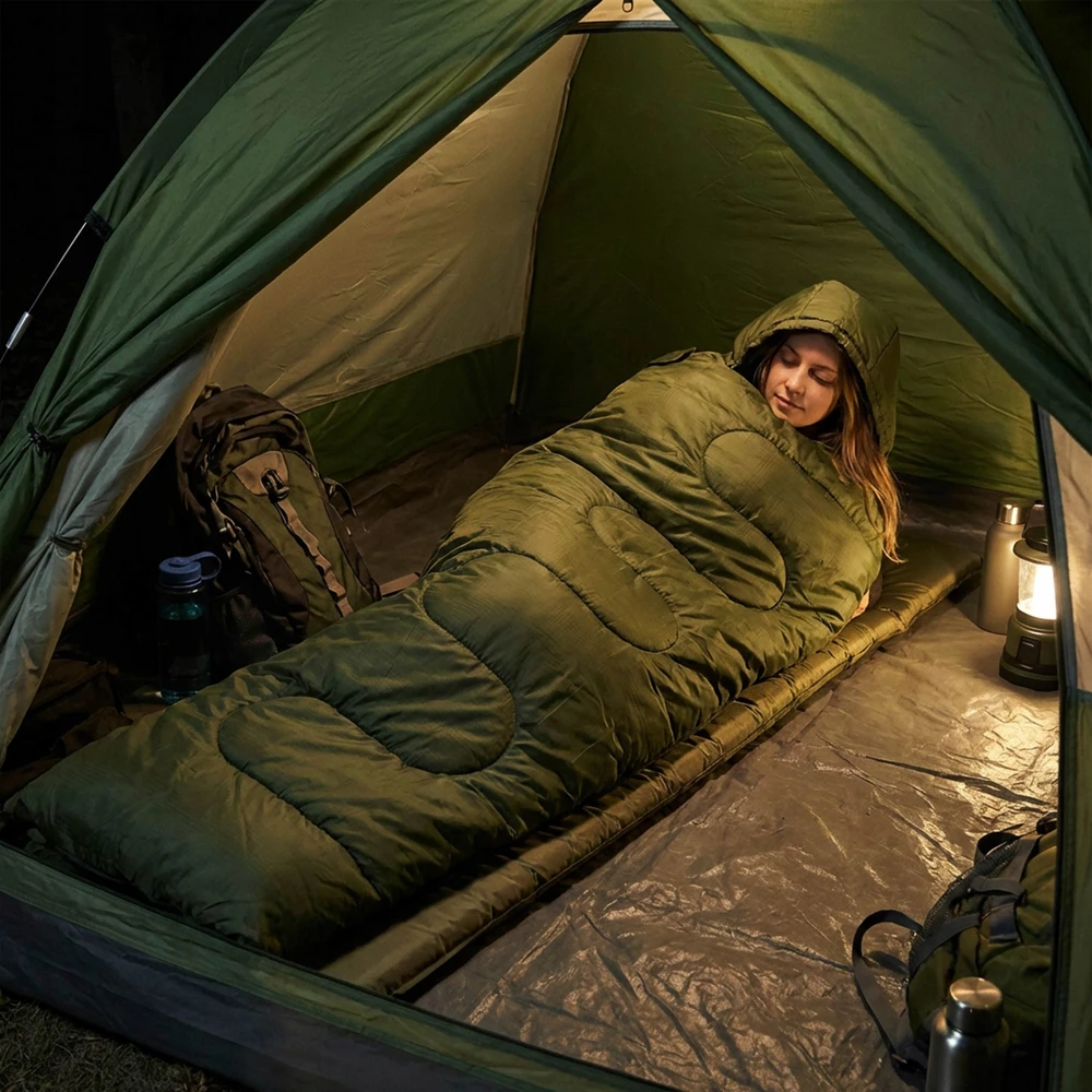 Modus Lengvas turistinis miegmaišis, mumija, šiltas, didelis užvalkalas, gobtuvas, antklodė 2 viename