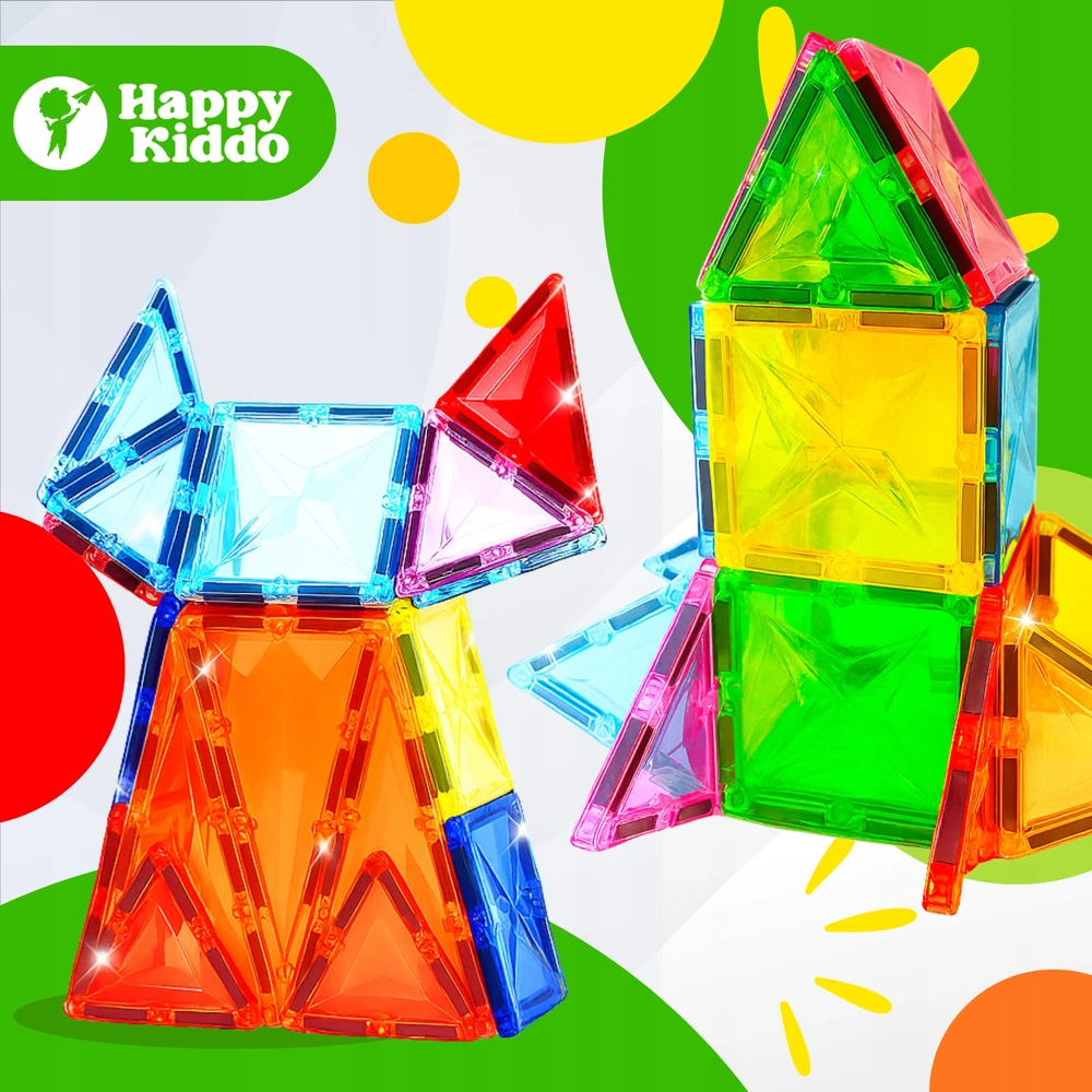 Mokomieji kūrybiniai magnetiniai konstrukciniai blokeliai 3D 112 vnt. Happy Kiddo