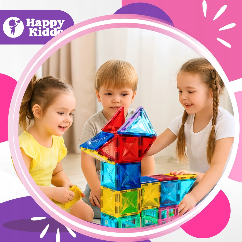 Mokomieji kūrybiniai magnetiniai konstrukciniai blokeliai 3D 112 vnt. Happy Kiddo