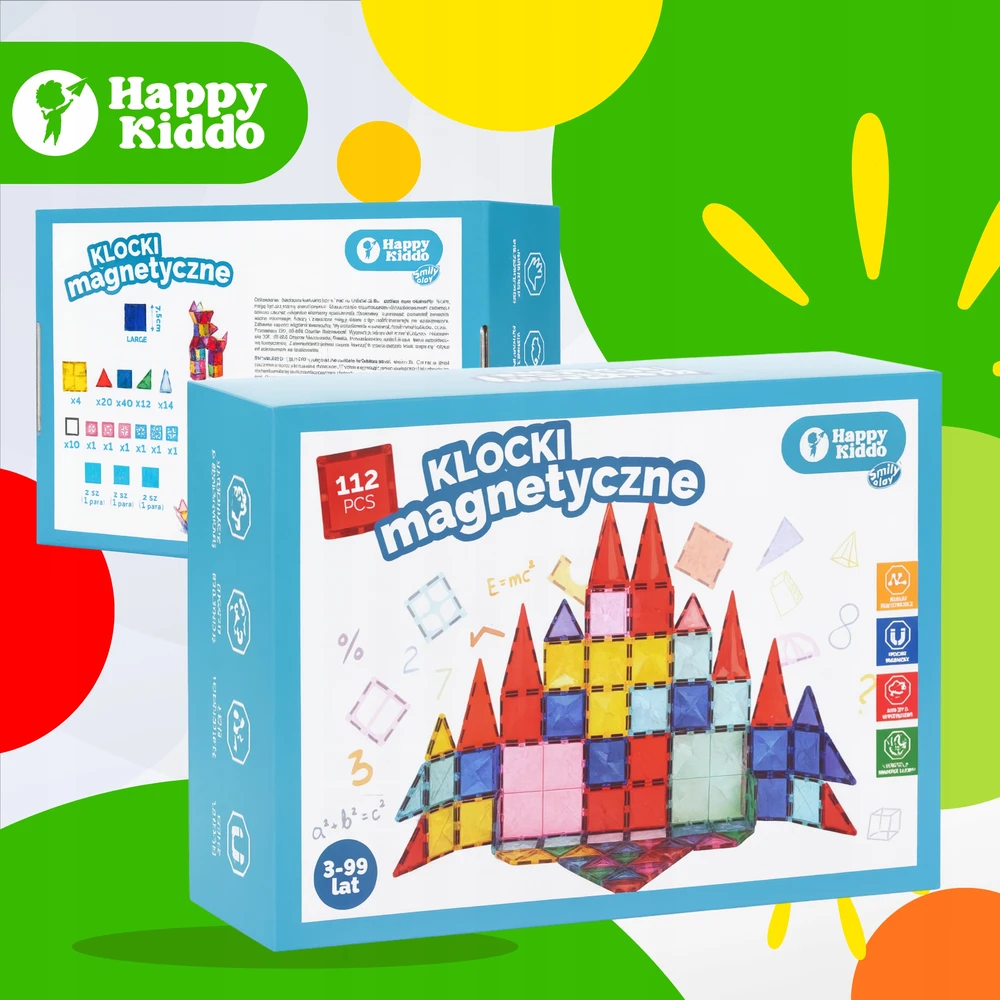 Mokomieji kūrybiniai magnetiniai konstrukciniai blokeliai 3D 112 vnt. Happy Kiddo