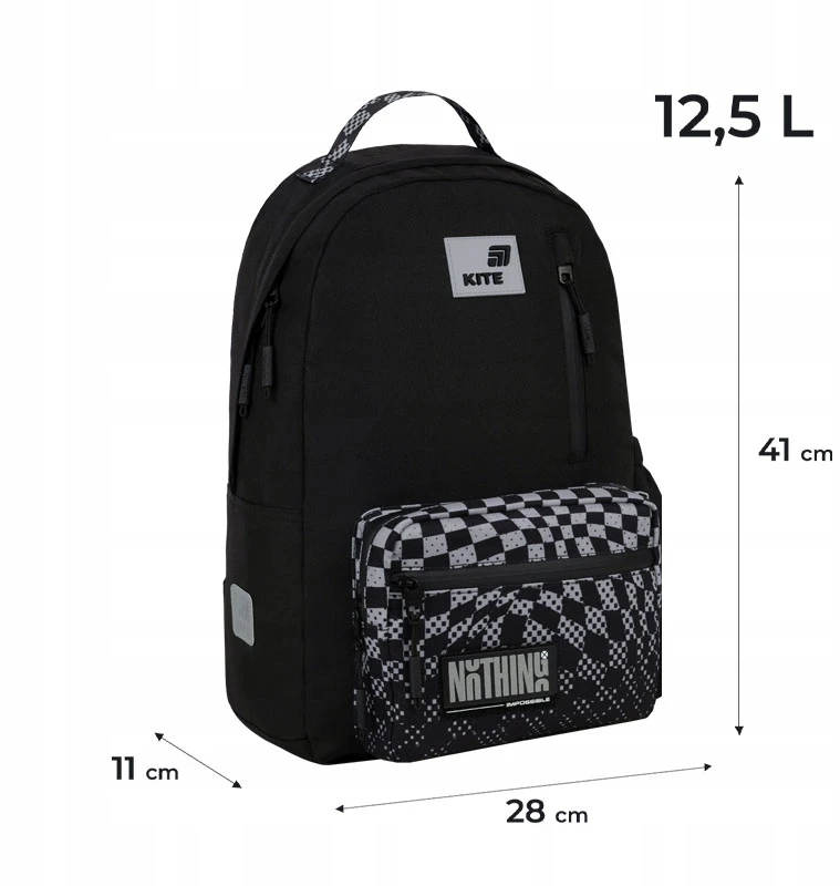Mokyklinė kuprinė berniukams Kite juoda, 12l, suaugusiems