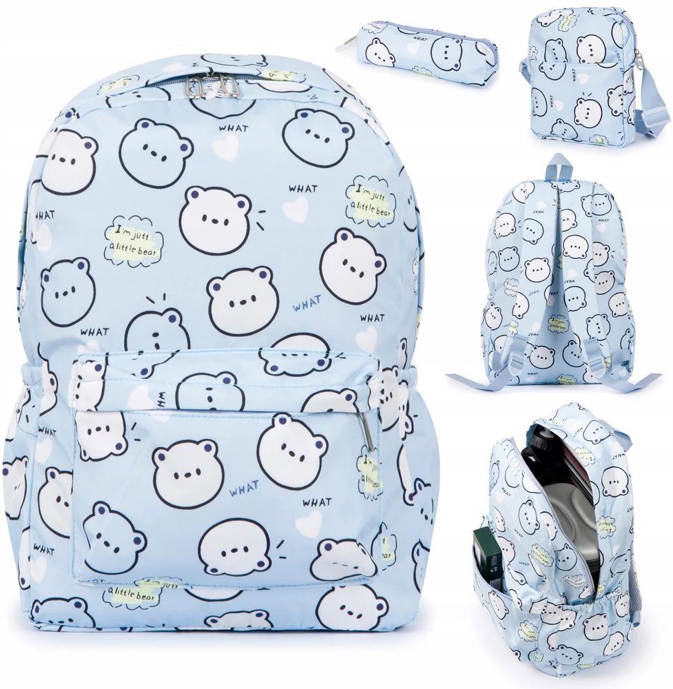 Mokyklinė kuprinė „Bivacc Teddy“ su pieštukine ir rankine per petį, 22 l, mėlyna
