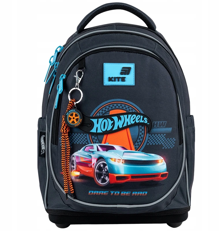 Mokyklinė kuprinė dla chłopca 6-8 lat mėlyna su brelokiem Hot Wheels Kite
