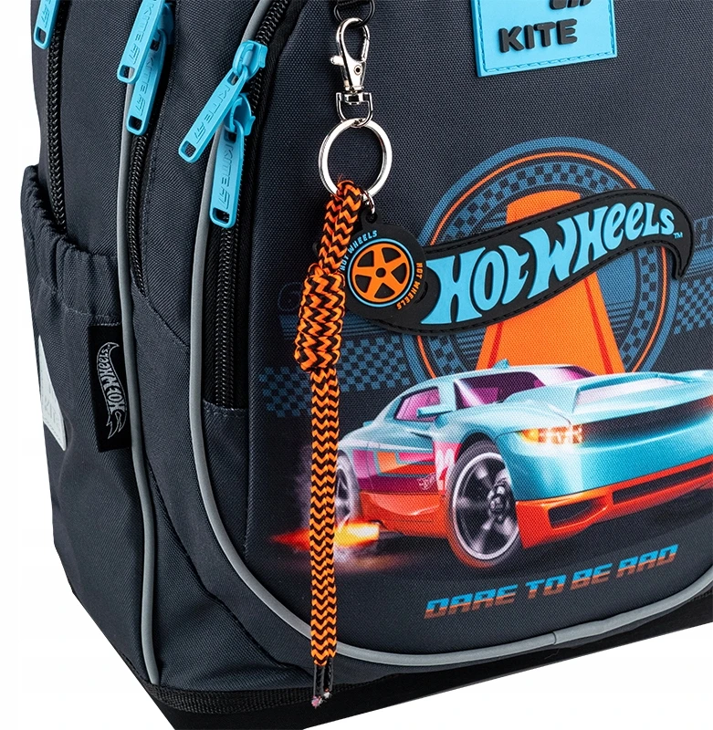 Mokyklinė kuprinė dla chłopca 6-8 lat mėlyna su brelokiem Hot Wheels Kite