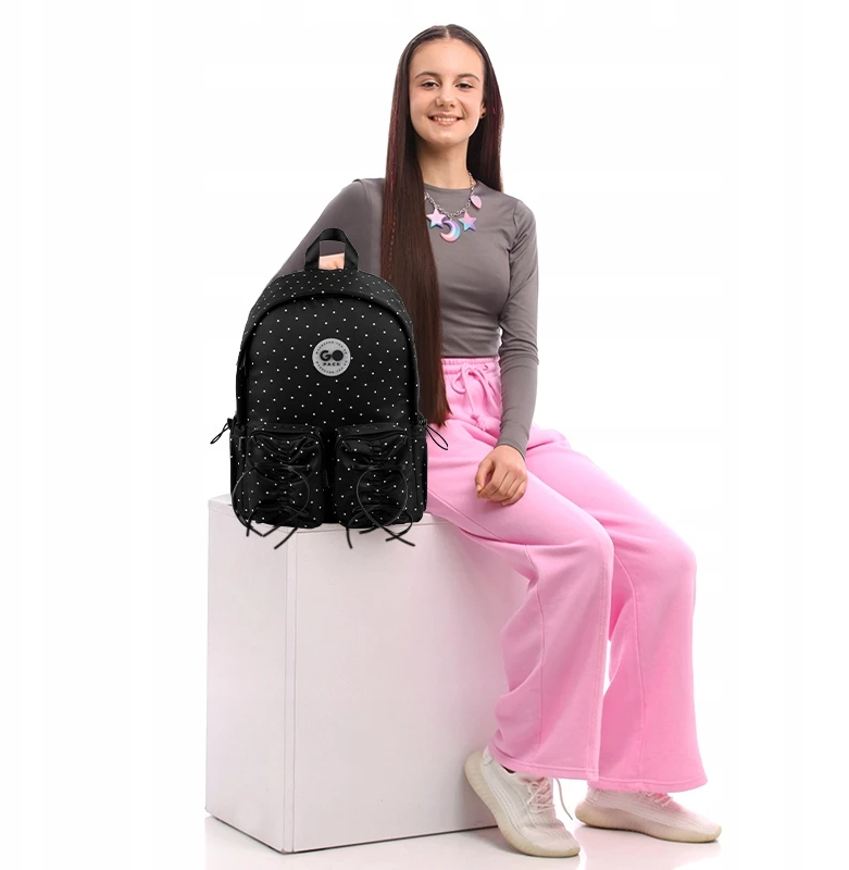Mokyklinė kuprinė GoPack su kaspinėliais, juoda