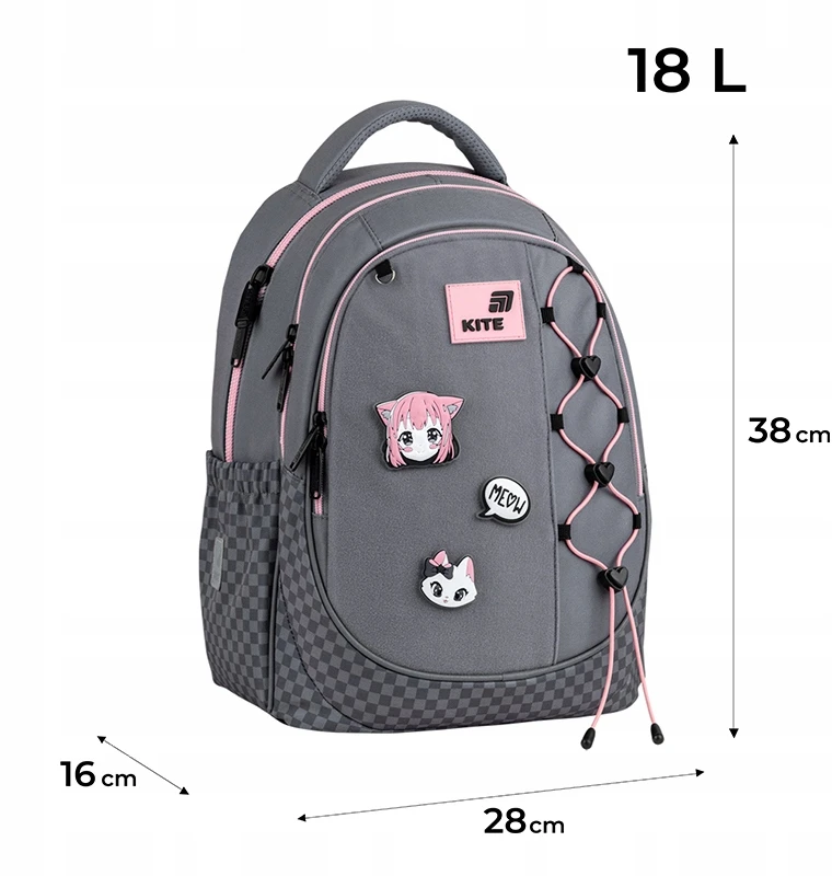 Mokyklinė kuprinė mergaitėms 6-10 m. pilka su nuimamomis aplikacijomis Kite