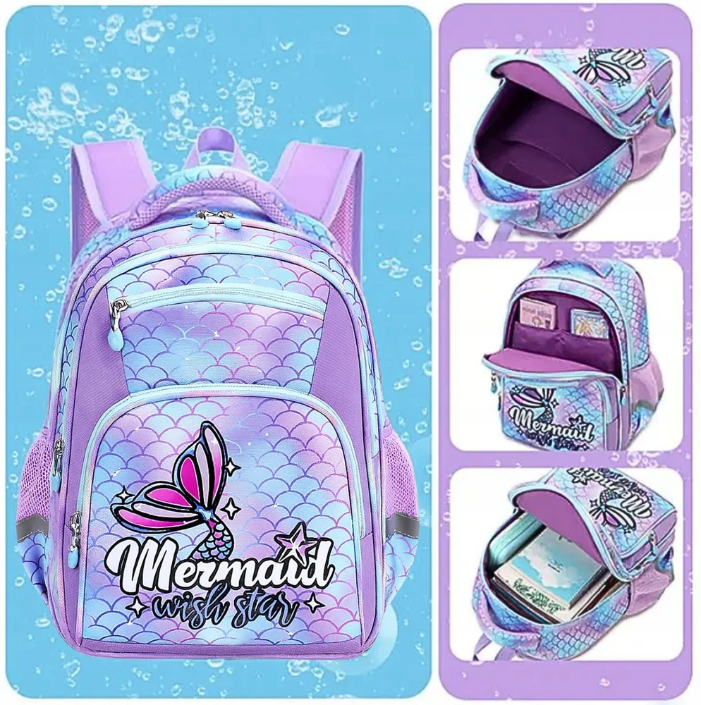 Mokyklinė kuprinė mergaitėms Imiti Undinėlė, 17 l, 40 × 30 cm, violetinė