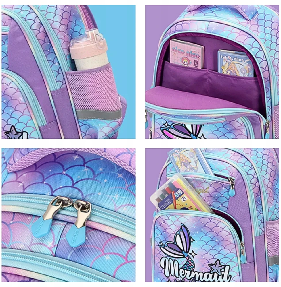 Mokyklinė kuprinė mergaitėms Imiti Undinėlė, 17 l, 40 × 30 cm, violetinė