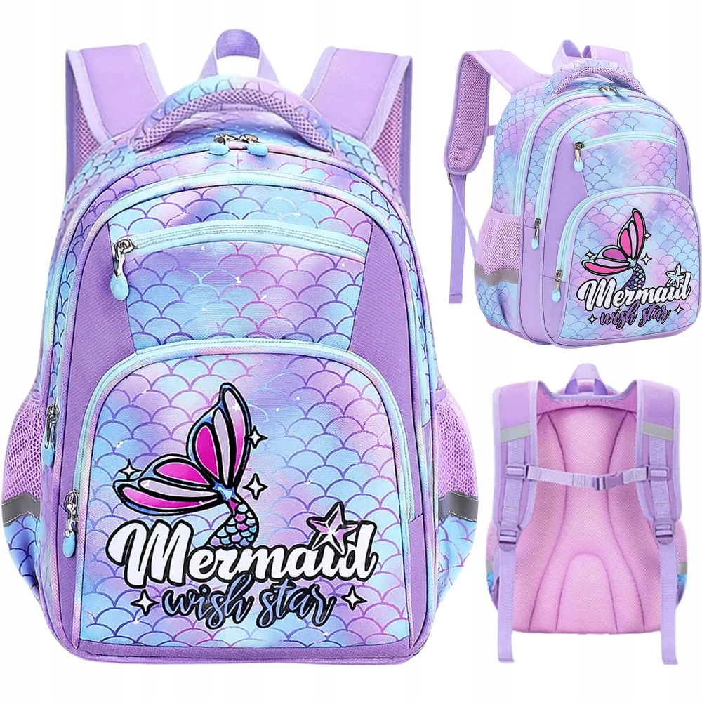 Mokyklinė kuprinė mergaitėms Imiti Undinėlė, 17 l, 40 × 30 cm, violetinė