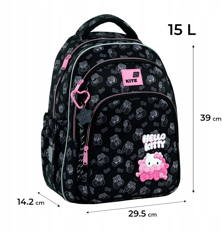 Mokyklinė kuprinė ortopedyczny juoda dziewczęcy 9-12 lat Hello Kitty Kite