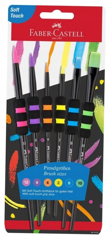Teptukų rinkinys Faber-Castell soft touch juodi, 6 vnt./pak. (Nr. 2, 4, 6, 8, 10, 12)