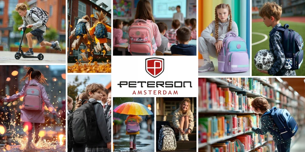 Peterson languotas poliesterinis mokyklinis penalas su dviem skyriais ir užtrauktukais