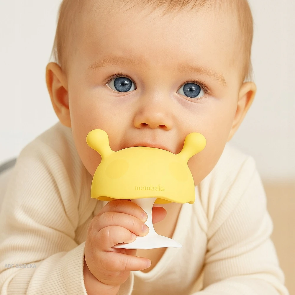 MOMBELLA TEETHER SOOTHING MSHROOM krūtų forma dantims geltona