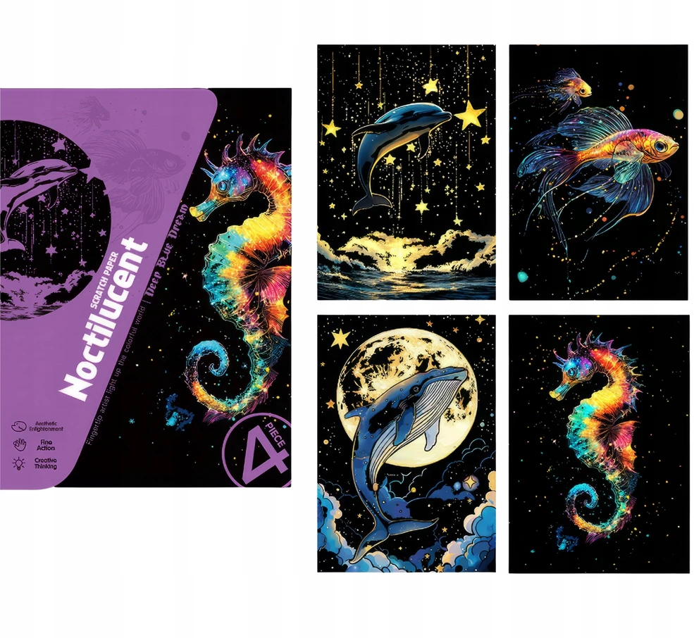 Moments 4 vienetų rinkinys Paveikslėlio brėžiama kortelė Magic Scratch Card Šviečianti Scratch 20x14 cm