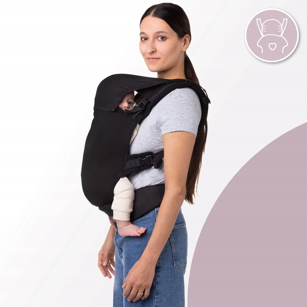 MoMi COLLET nešynė, juoda - 2in1 gobtuvas, 2 pozicijos, iki 15kg