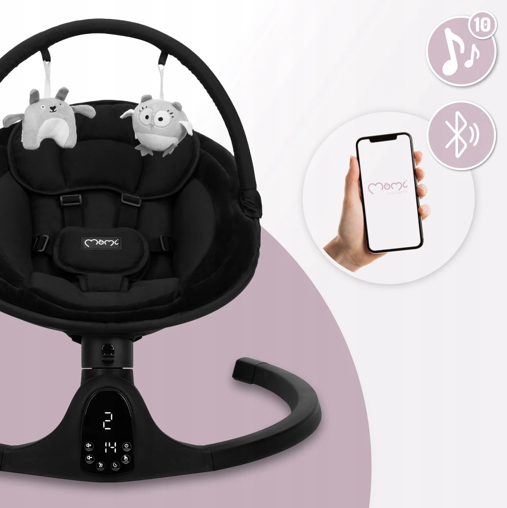 MoMi KENANI elektrinis rokeris, juodas - bouncer, melodijos, Bluetooth pultelis