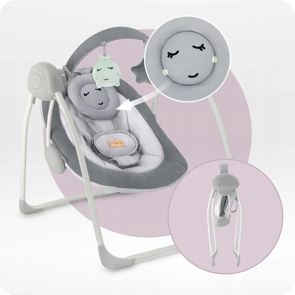 MoMi LISS elektrinė supama kėdė, pilka - bouncer, melodijos, vibracijos, žaislai