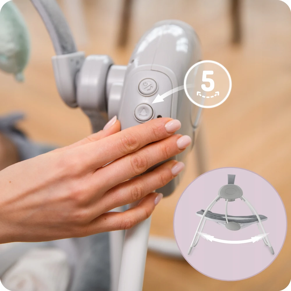 MoMi LISS elektrinė supama kėdė, pilka - bouncer, melodijos, vibracijos, žaislai