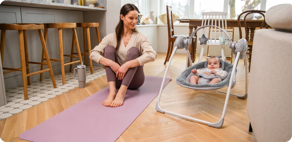 MoMi LISS elektrinė supama kėdė, pilka - bouncer, melodijos, vibracijos, žaislai