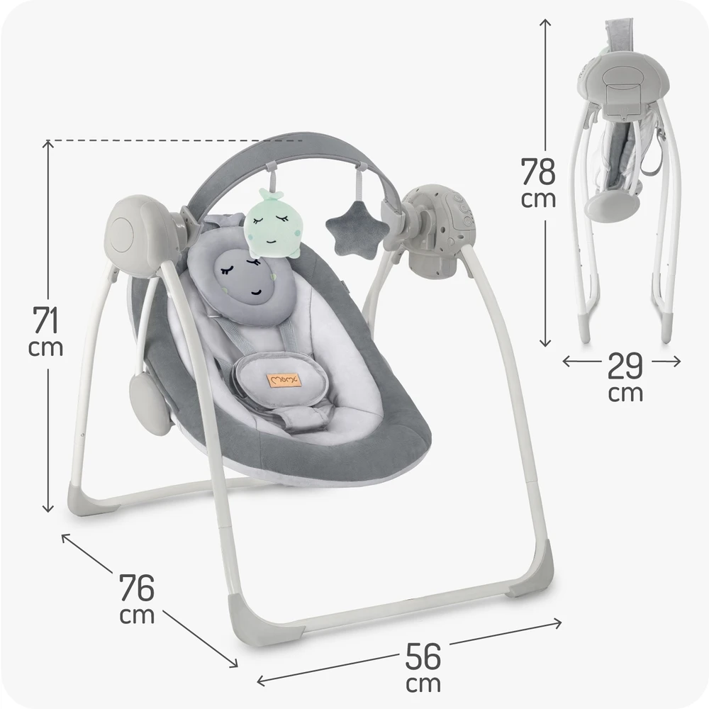 MoMi LISS elektrinė supama kėdė, pilka - bouncer, melodijos, vibracijos, žaislai