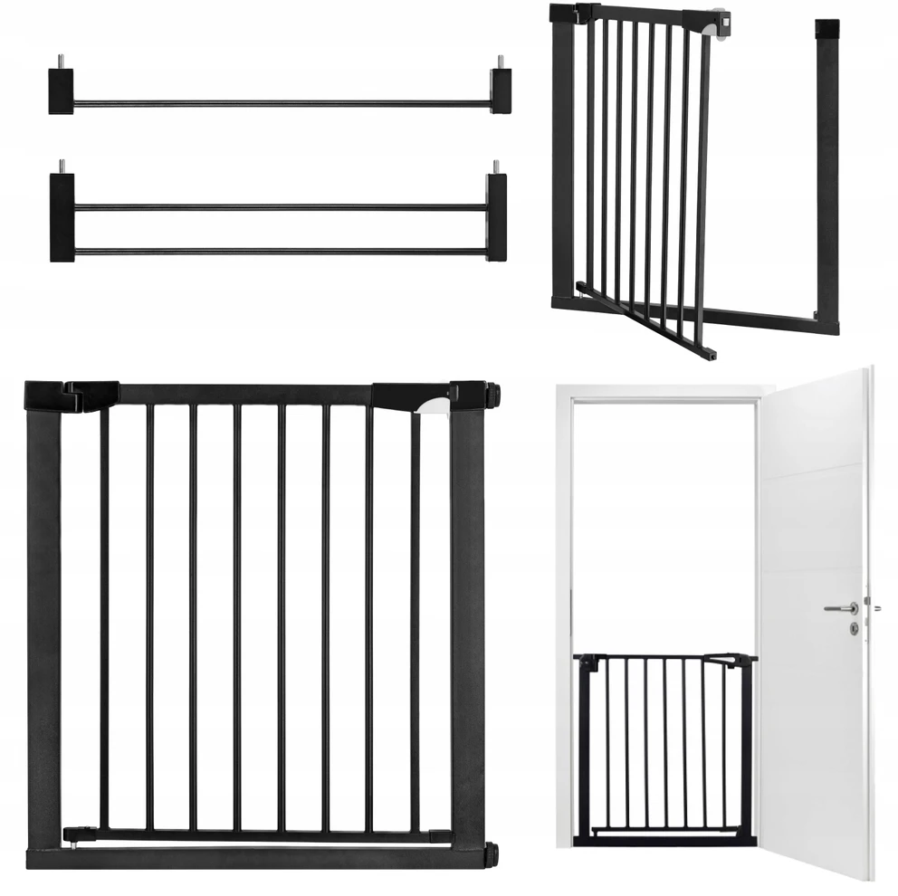 MoMi PAXI PLUS apsauginiai vartai, juodi - 75-103 cm, išsiplėtimo durys