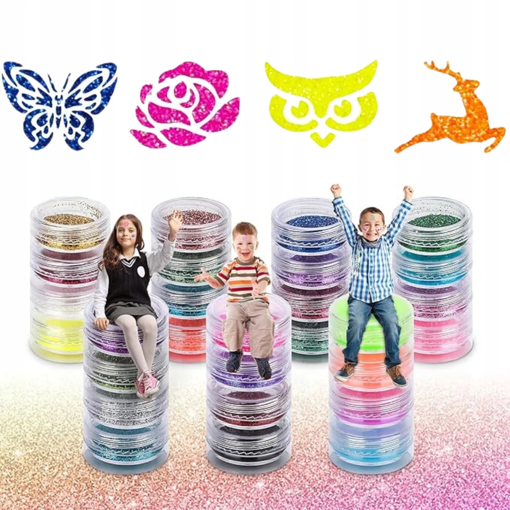 MonCouleur GLITTER TATTOO RINKINYS, PLAUNAMI GLITTER ŠABLONAI VAIKAMS