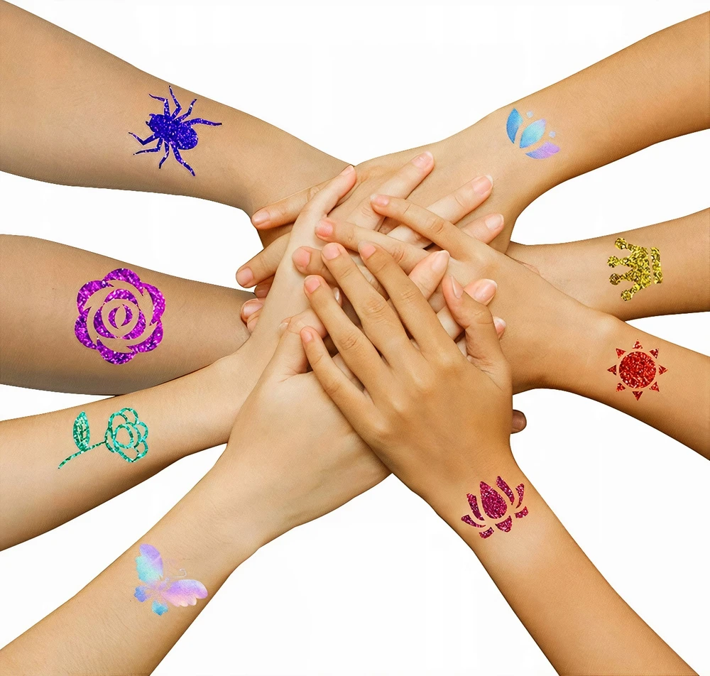 MonCouleur GLITTER TATTOO RINKINYS, PLAUNAMI GLITTER ŠABLONAI VAIKAMS
