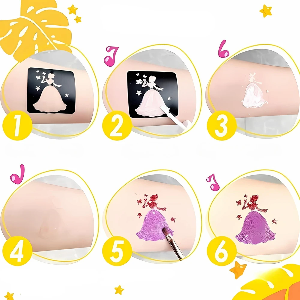 MonCouleur GLITTER TATTOO RINKINYS, PLAUNAMI GLITTER ŠABLONAI VAIKAMS