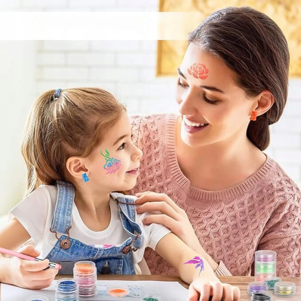MonCouleur GLITTER TATTOO RINKINYS, PLAUNAMI GLITTER ŠABLONAI VAIKAMS