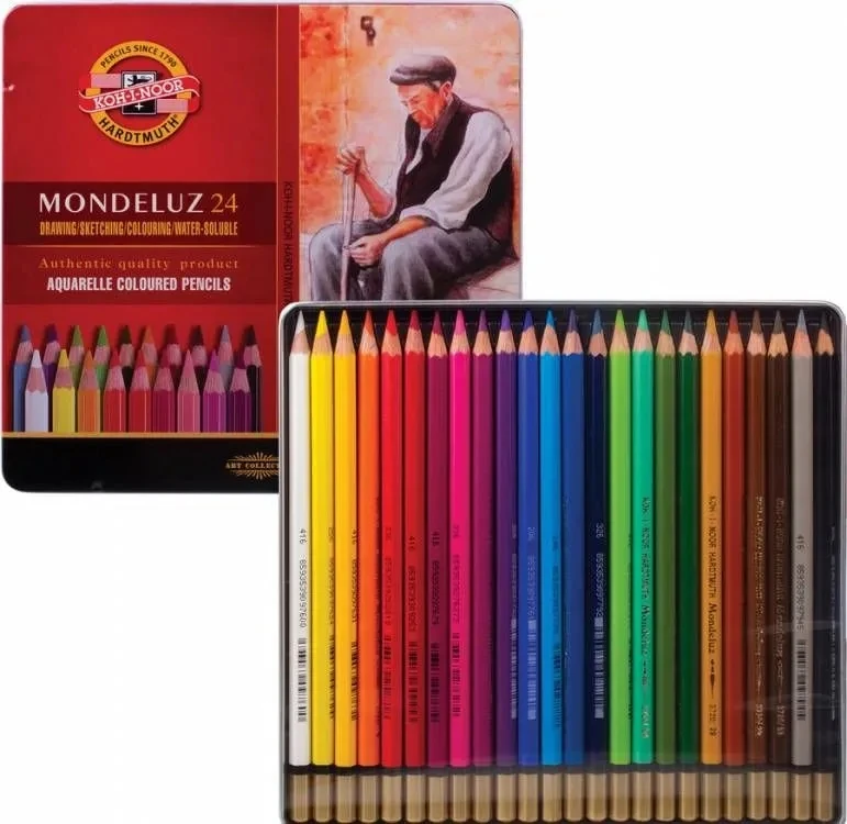 Mondeluz akvarelės pieštukai Koh-i-Noor 3724 24 spalvų metalinė pakuotė