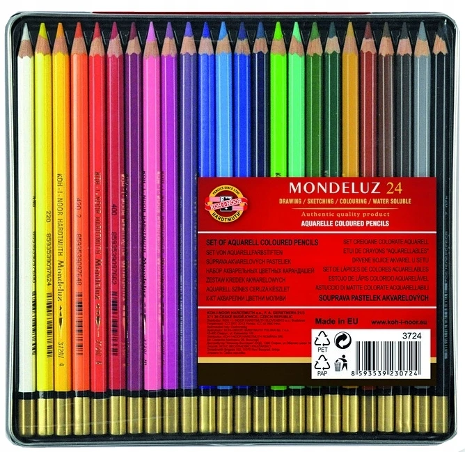 Mondeluz akvarelės pieštukai Koh-i-Noor 3724 24 spalvų metalinė pakuotė