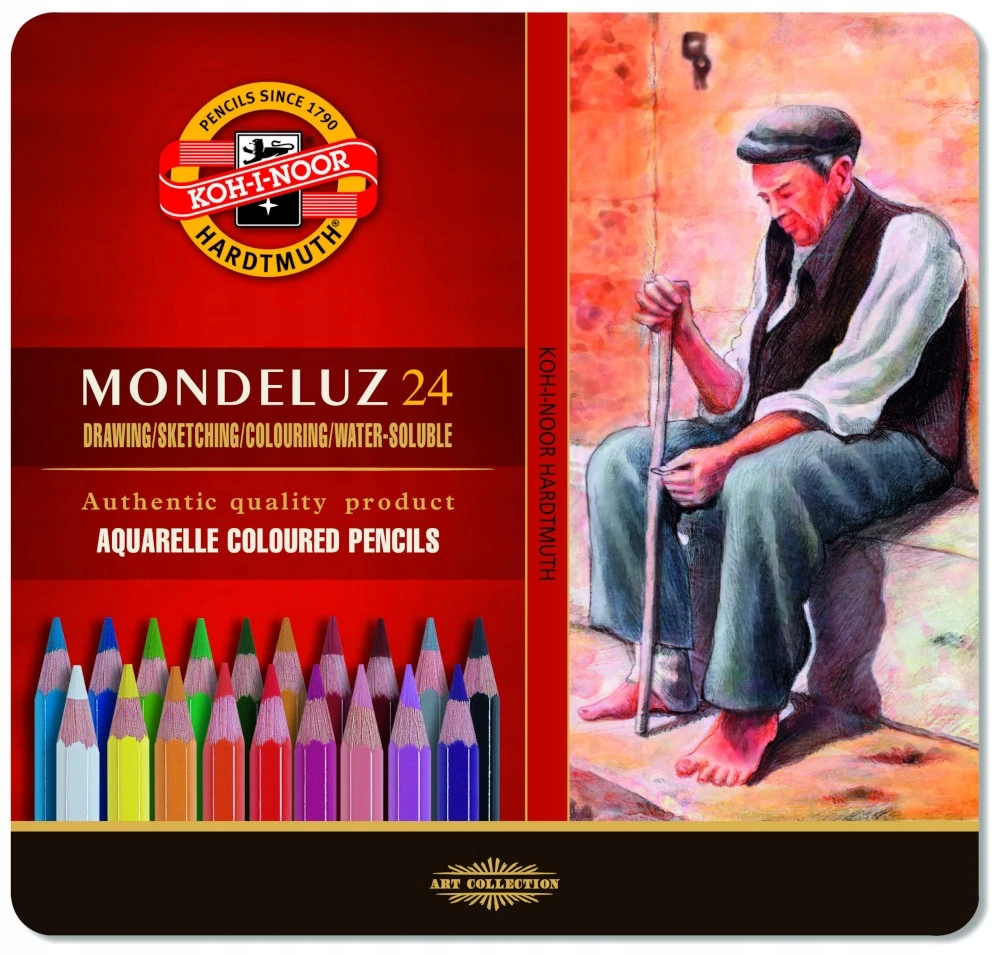 Mondeluz akvarelės pieštukai Koh-i-Noor 3724 24 spalvų metalinė pakuotė