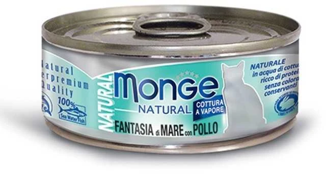 Monge konservai pašaras katėms su gardžiomis jūros gėrybėmis ir vištiena 80g