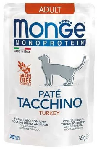 Monge Monoprotein Adult begrūdis konservuotas pašaras katėms su kalakutiena 85g