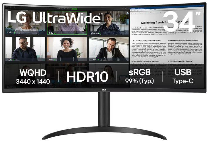 Monitorius LG | 34WR50QK-B | 34 " | VA | QHD | 21:9 | 100 Hz | 5 ms | 3440 x 1440 pikselių | 240 cd/m² | HDMI jungtys quantity 2