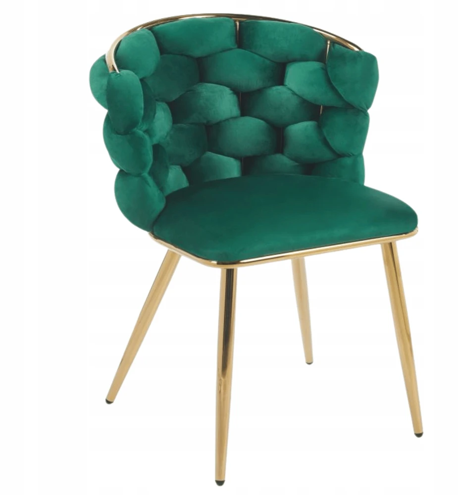 Monovo Aksominė kėdė, pintas butelis, žalias chromas, auksinės kojos Velvet PLOTI
