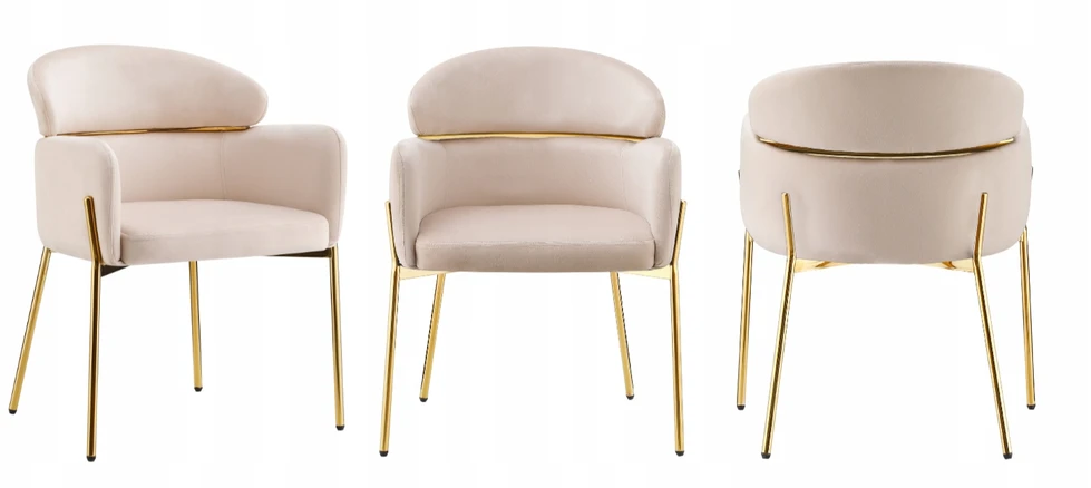 Monovo Elegantiška Glamour smėlio spalvos veliūrinė aukso spalvos minkšta svetainės kėdė