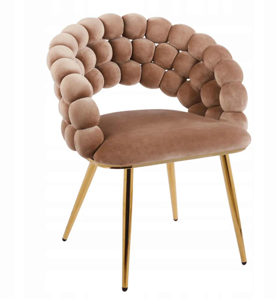 Monovo Glamour Veliūrinė kėdė kapučino valgomajam Golden Legs Velvet BUBBLE