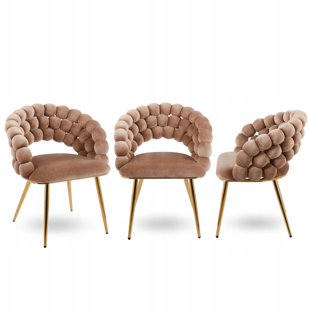 Monovo Glamour Veliūrinė kėdė kapučino valgomajam Golden Legs Velvet BUBBLE