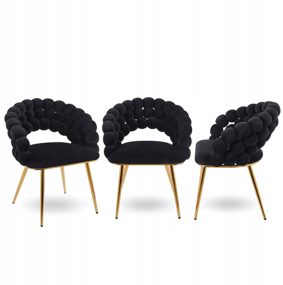 Monovo Glamour Veliūrinė kėdė svetainei valgomajam Juodas Gold Legs Velvet BUBBLE