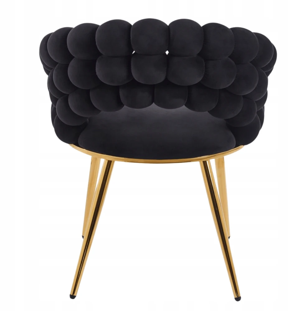 Monovo Glamour Veliūrinė kėdė svetainei valgomajam Juodas Gold Legs Velvet BUBBLE