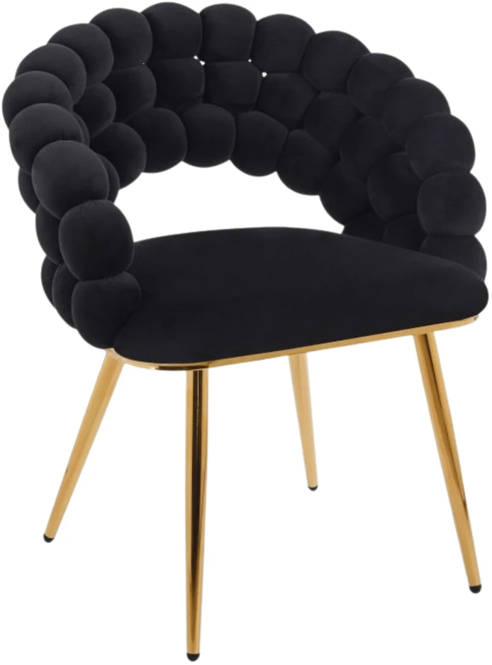 Monovo Glamour Veliūrinė kėdė svetainei valgomajam Juodas Gold Legs Velvet BUBBLE