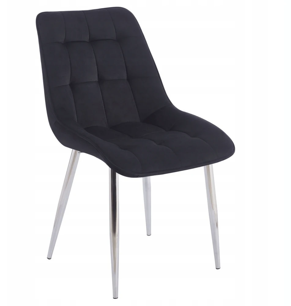 Monovo Juoda moderni dygsniuota aksominė kėdė svetainei valgomajam Velvet CHIC