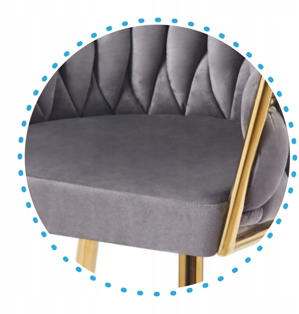 Monovo Minkšta kėdė, pinta su Velvet Glamour Pilkas Velvet Golden Legs ROSA