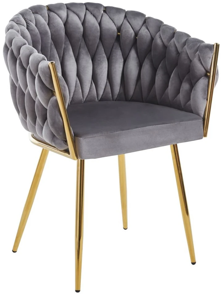 Monovo Minkšta kėdė, pinta su Velvet Glamour Pilkas Velvet Golden Legs ROSA