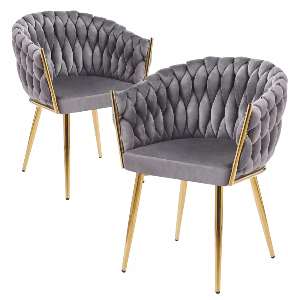 Monovo Minkšta kėdė, pinta su Velvet Glamour Pilkas Velvet Golden Legs ROSA