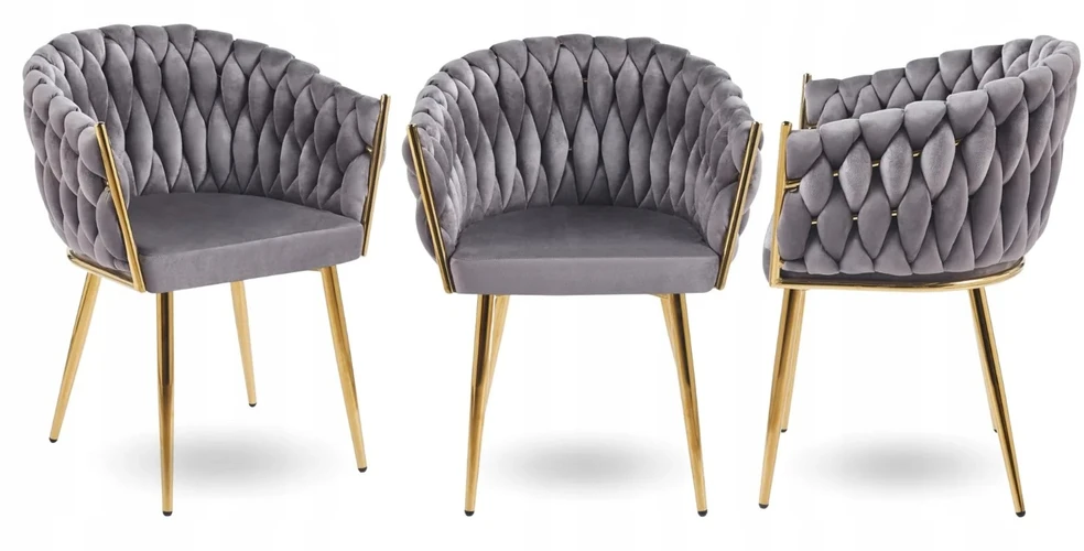 Monovo Minkšta kėdė, pinta su Velvet Glamour Pilkas Velvet Golden Legs ROSA